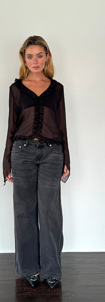Chiffon Black Ruffle Top | Adriana – motelrocks.com