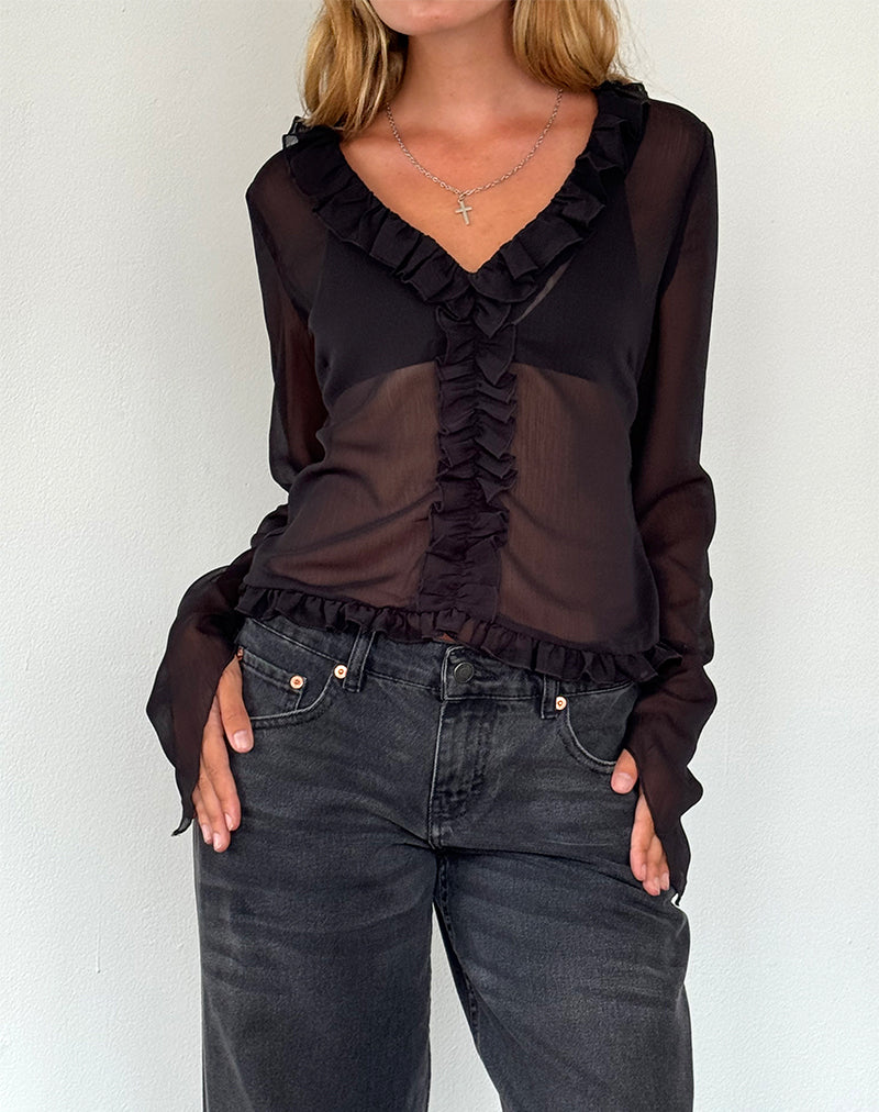 Image of Adriana Ruffle Top in Chiffon Black