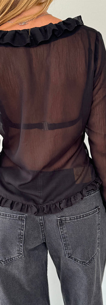 Chiffon Black Ruffle Top | Adriana – motelrocks.com