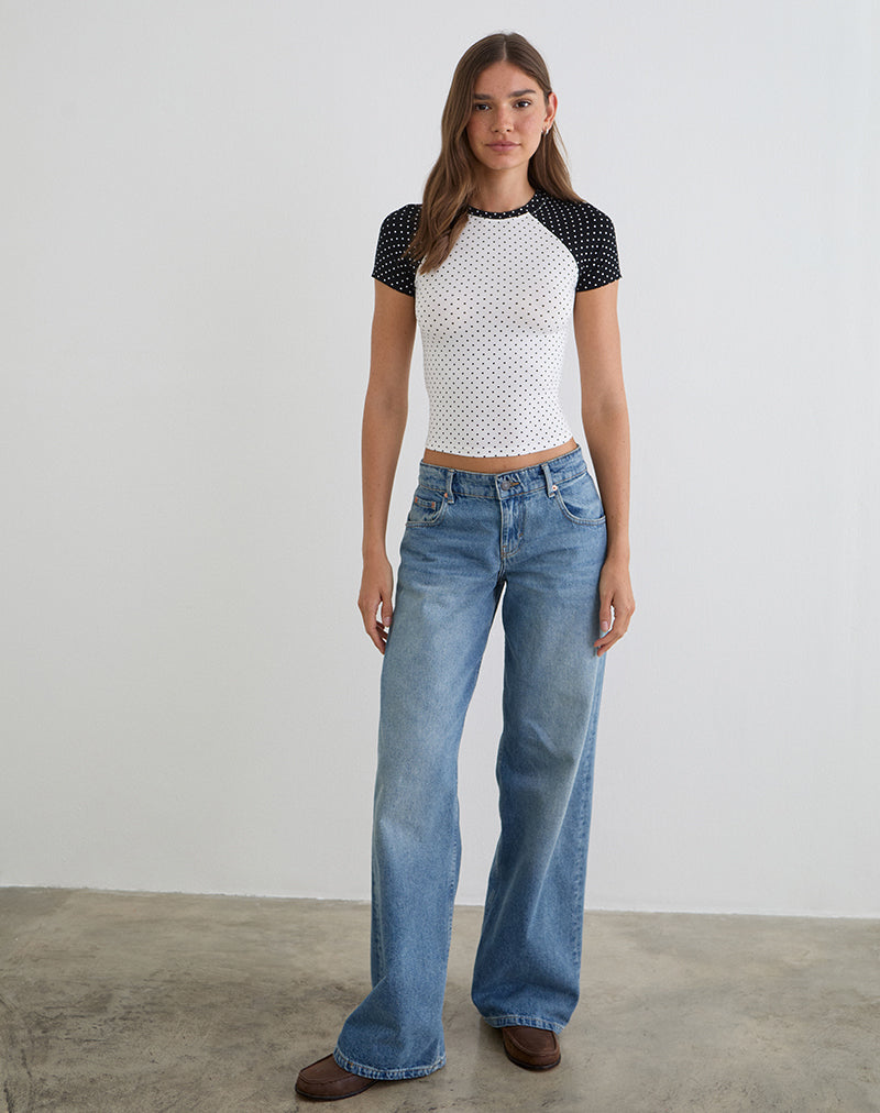 Image of Agneta Tee in White and Black with Micro Polka Print