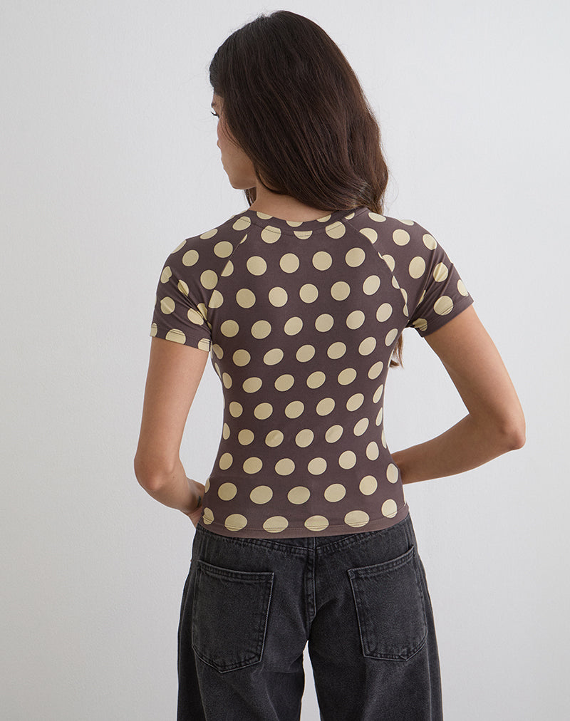 Image of Agneta Tee in Brown with Big Yellow Polka Dots