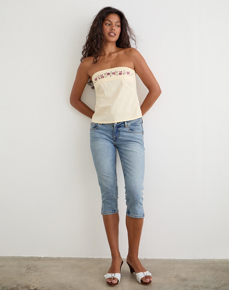 Image of Ahera Top in Poplin Buttermilk with Cherry Blossom Embroidery