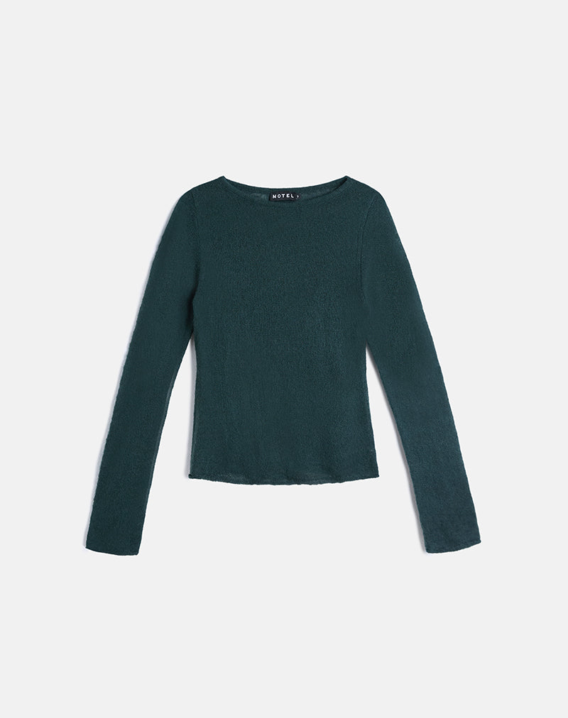 Dark Green Sheer Knit Long Sleeve Top | Aika – motelrocks.com
