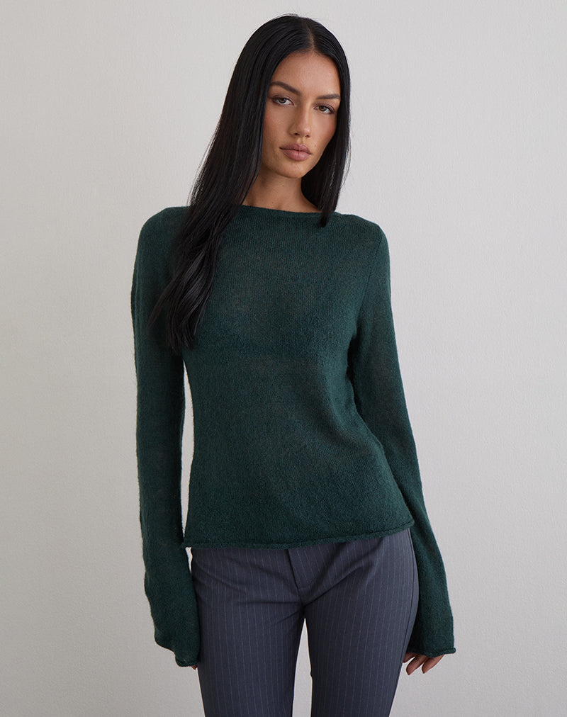 Image of Aika Top in Sheer Knit Dark Green