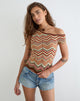Image of Aisling Off Shoulder Top in Green Multi Stripe