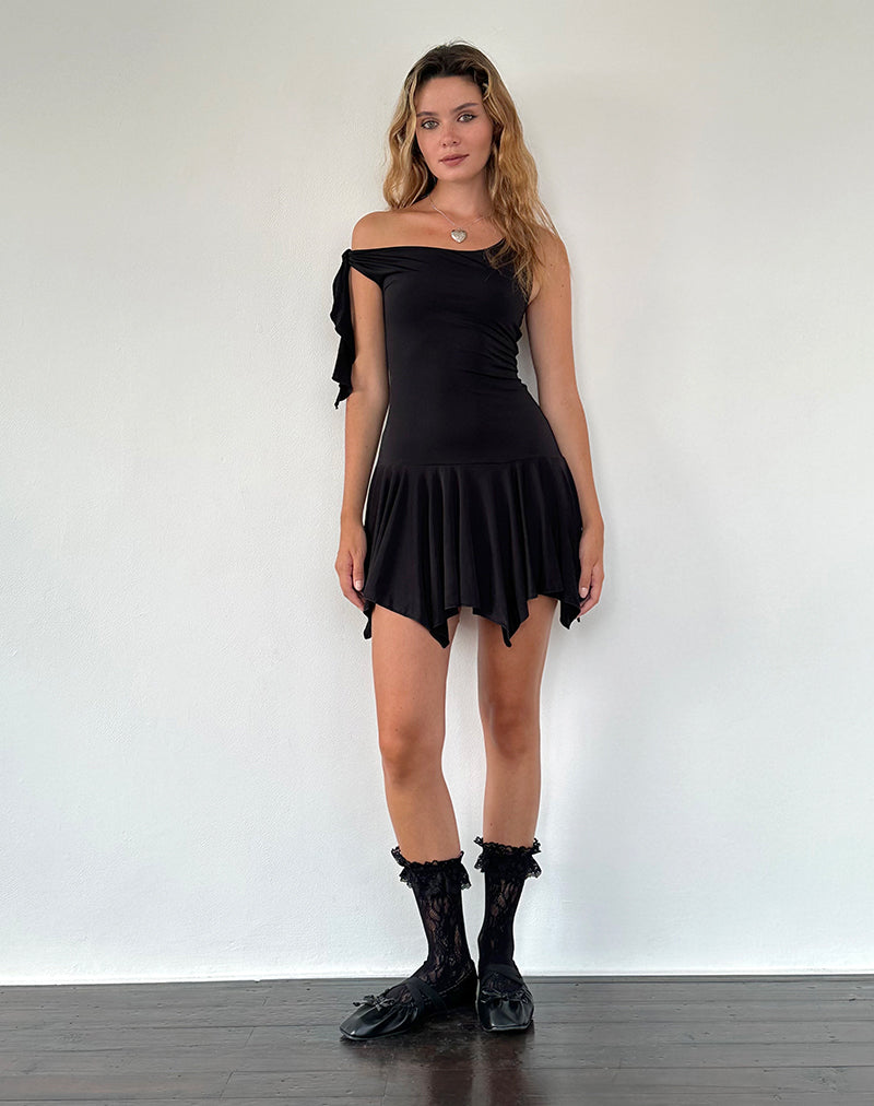 Black Mini Asymmetric Ruffle Dress | Alba motelrocks.com Black Mini Asymmetric Ruffle Dress | Alba motelrocks.com