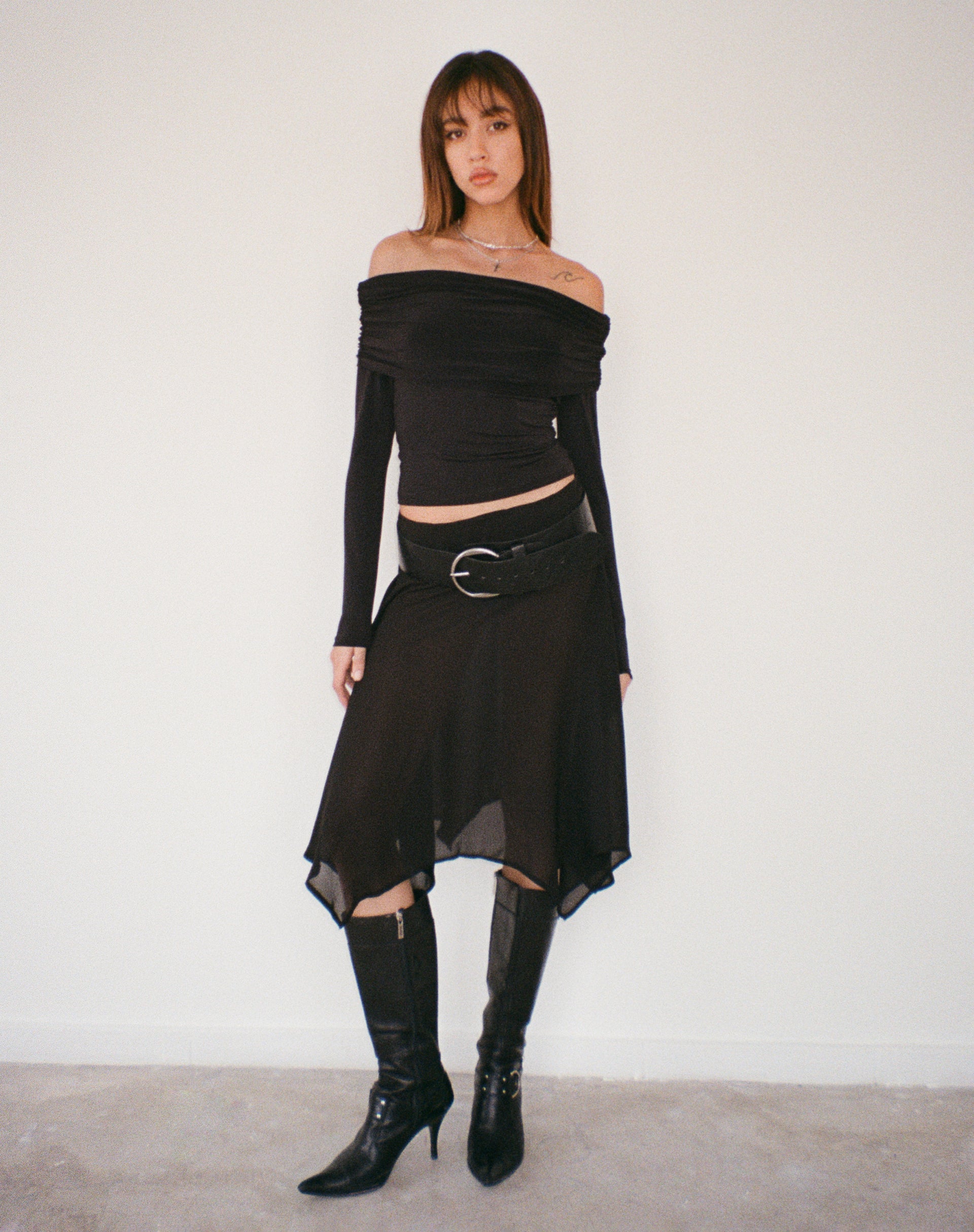 Black midi on sale chiffon skirt