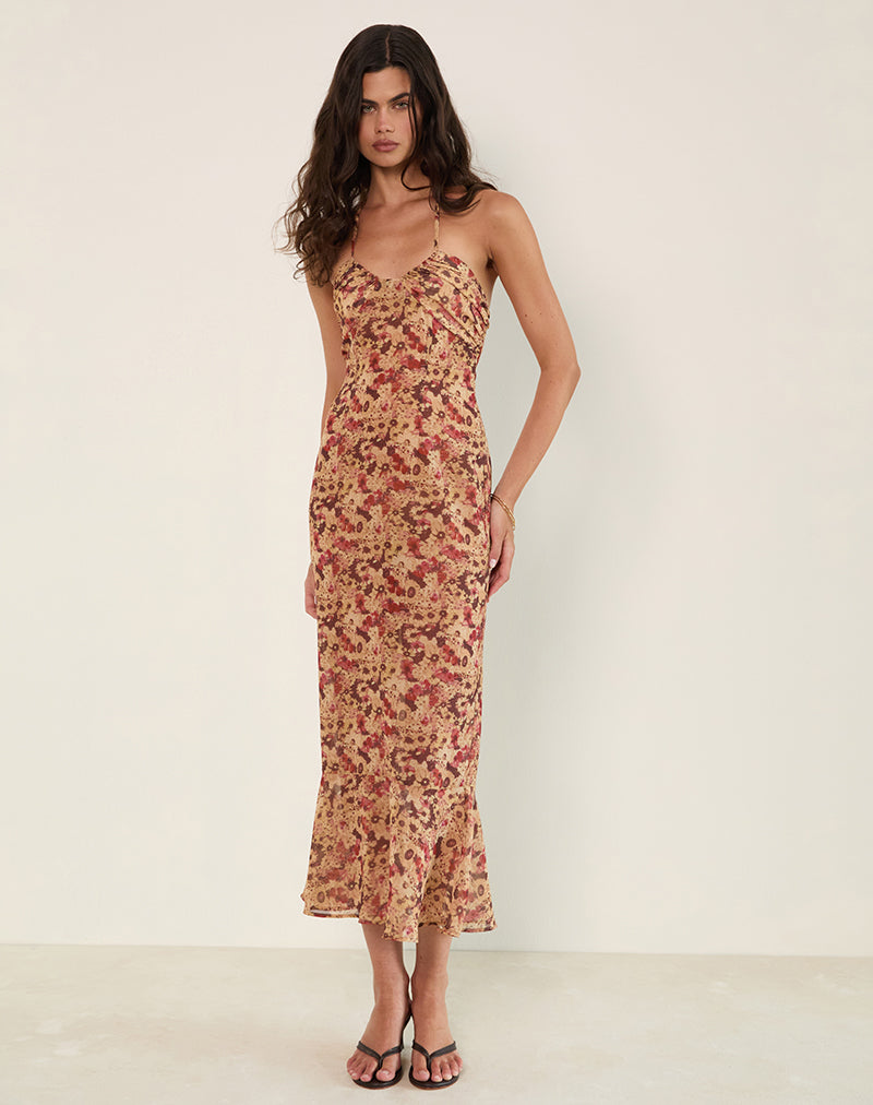 Image of Alette Halterneck Maxi Dress in Chiffon Rusty Flower