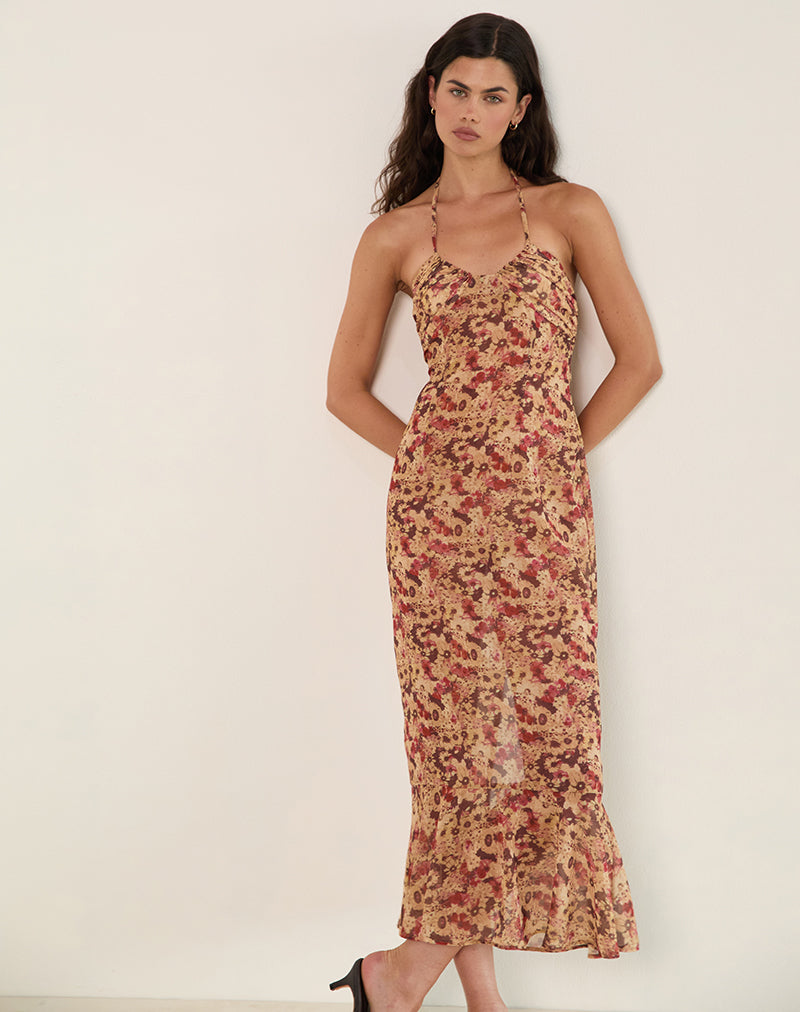 Image of Alette Halterneck Maxi Dress in Chiffon Rusty Flower