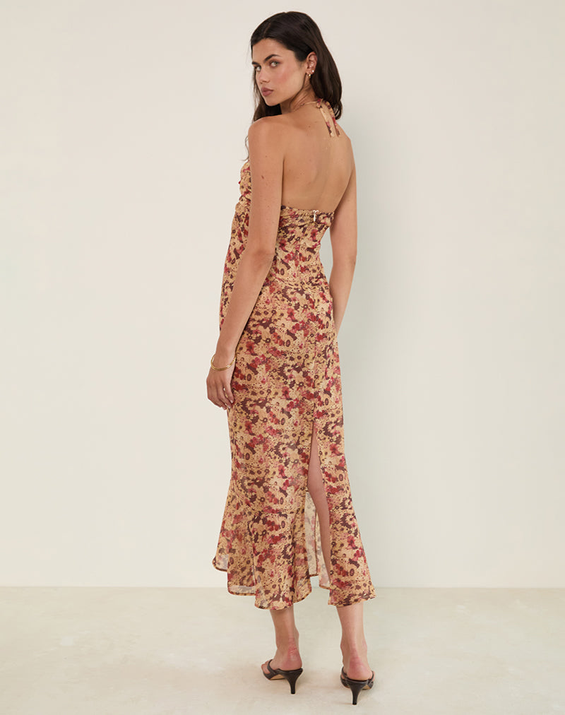 Image of Alette Halterneck Maxi Dress in Chiffon Rusty Flower