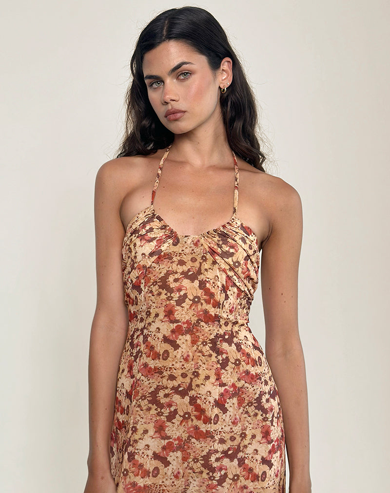 Image of Alette Halterneck Maxi Dress in Chiffon Rusty Flower