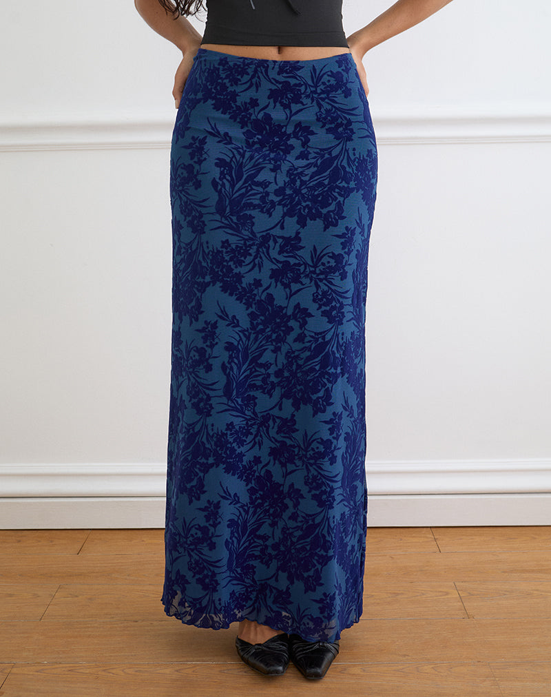 Alfreda Maxi Skirt in Midnight Leaf Flock Navy