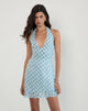 Image of Alira Halterneck Dress in Blurred Check Blue
