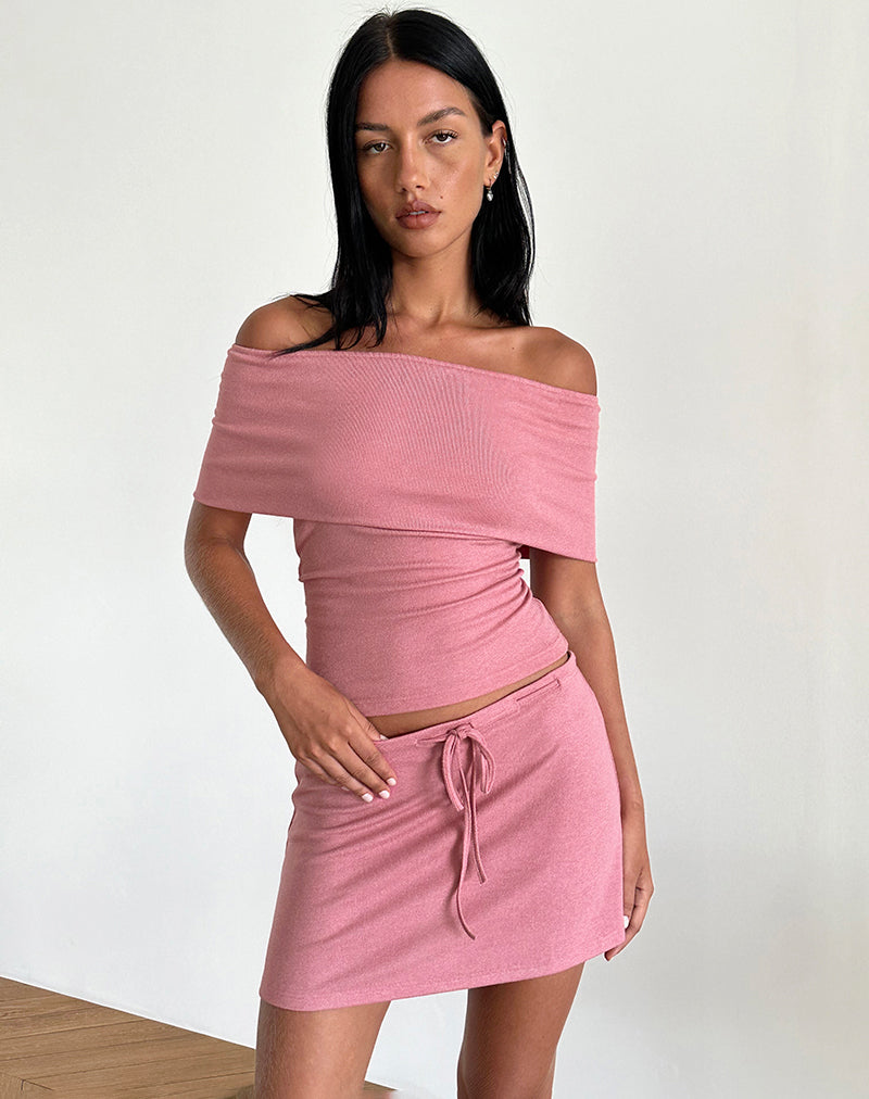 Allea Mini Skirt in Dusky Pink Sheer Knit