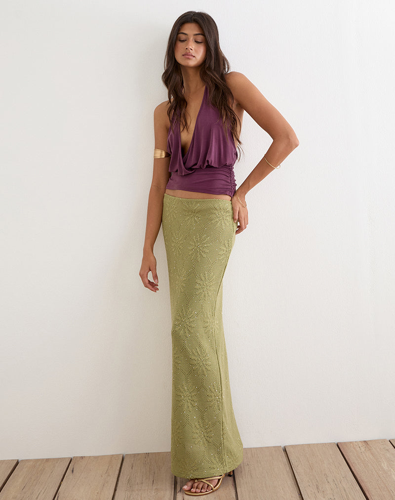 Aloria Maxi Skirt in Sequin Knit Green