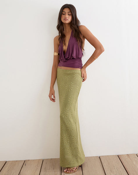 Green Knit Sequin Maxi Skirt | Aloria – motelrocks.com