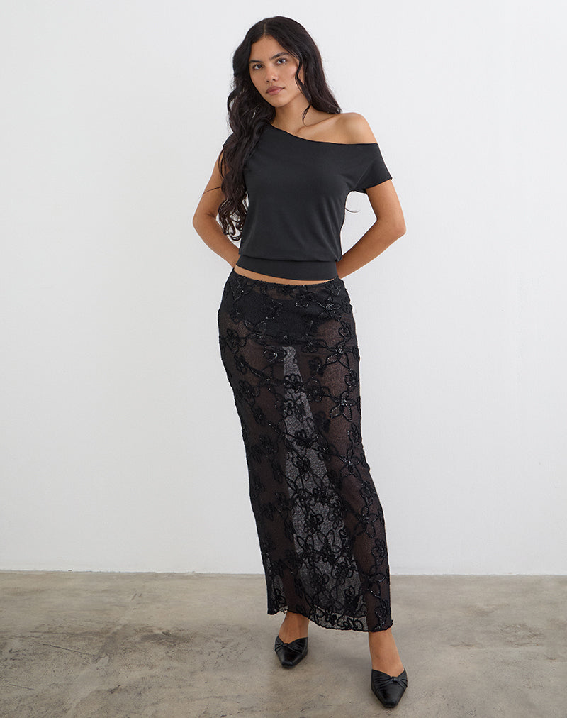 Image of Alphia Maxi Skirt in Sequin Knit Black
