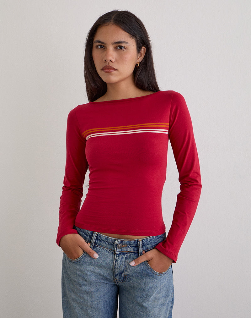 Amabon Long Sleeve Top in Adrenaline Red Stripe