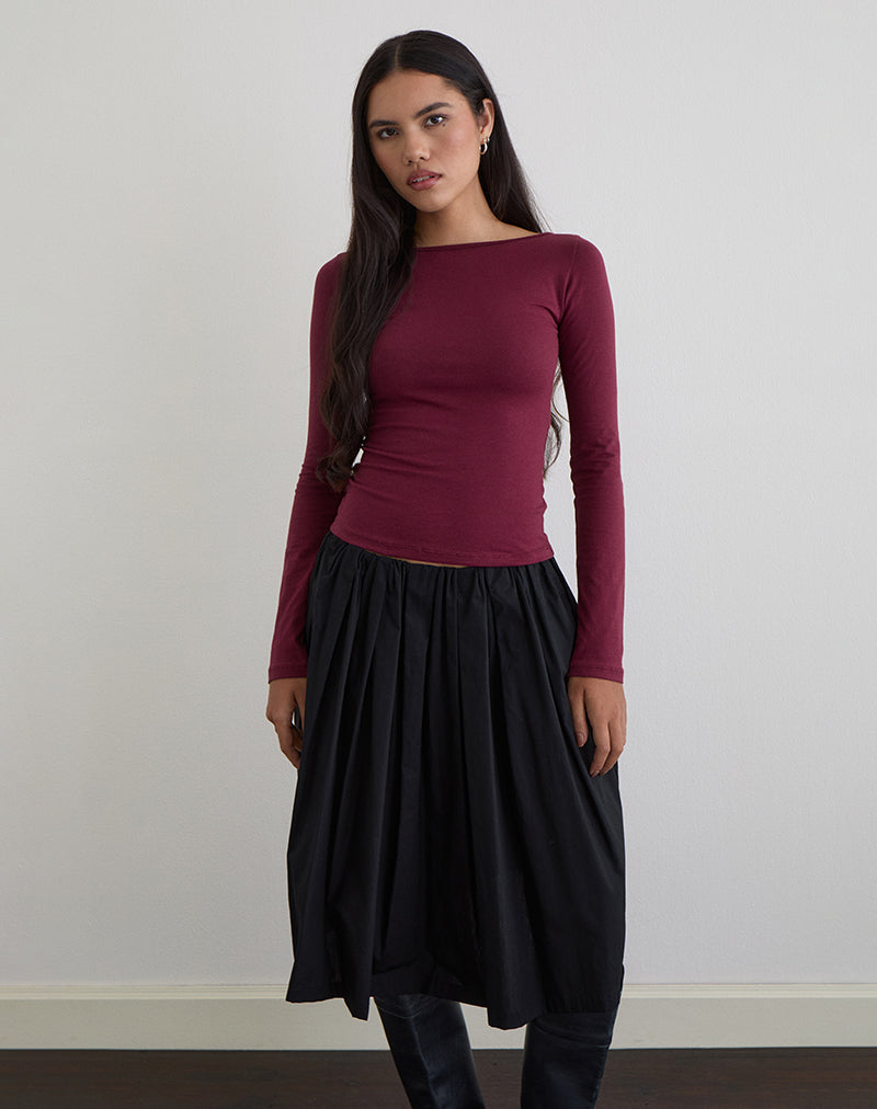 Image of Amabon Long Sleeve Top in Burgundy