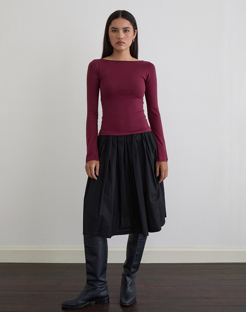 Image of Amabon Long Sleeve Top in Burgundy