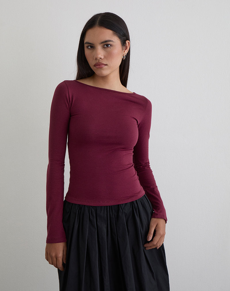 Image of Amabon Long Sleeve Top in Burgundy