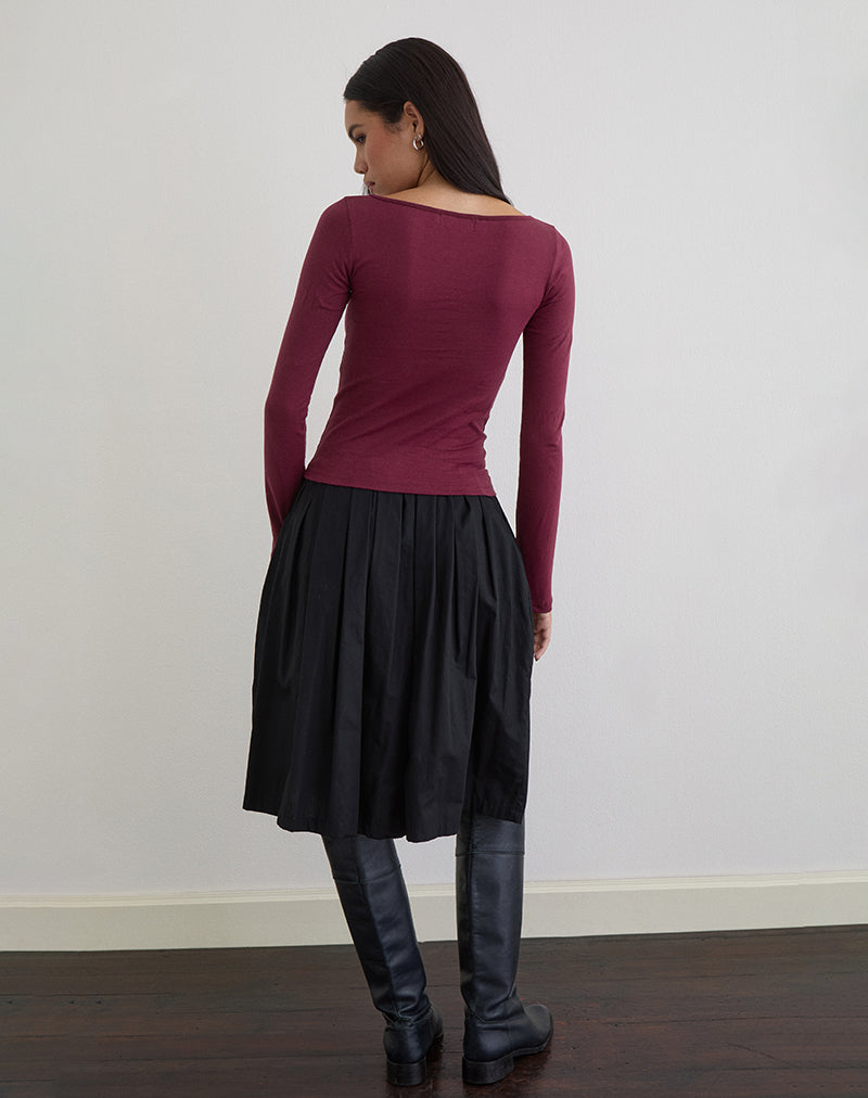 Image of Amabon Long Sleeve Top in Burgundy