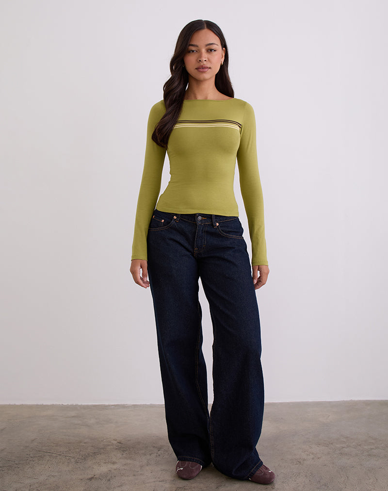 Image of Amabon Long Sleeve Top in Cress Green Stripe
