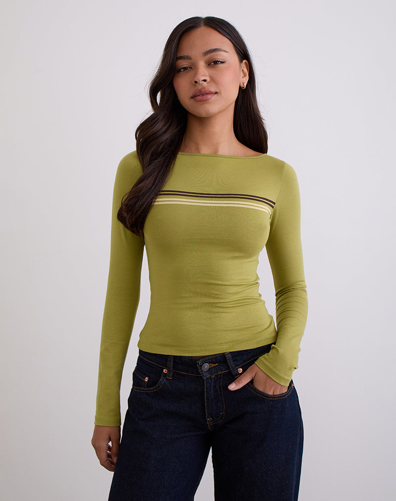 Image of Amabon Long Sleeve Top in Cress Green Stripe
