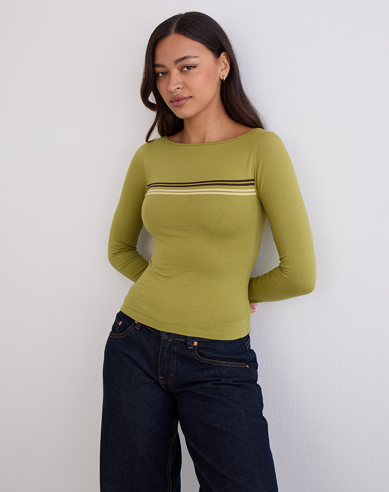 Image of Amabon Long Sleeve Top in Cress Green Stripe