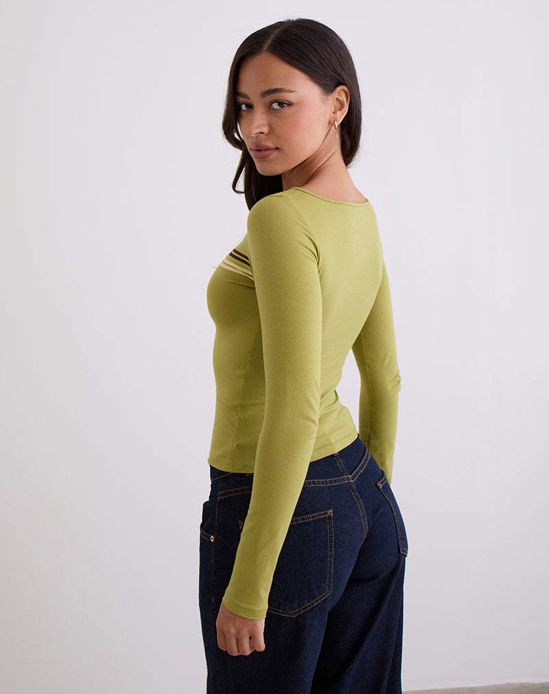 Image of Amabon Long Sleeve Top in Cress Green Stripe