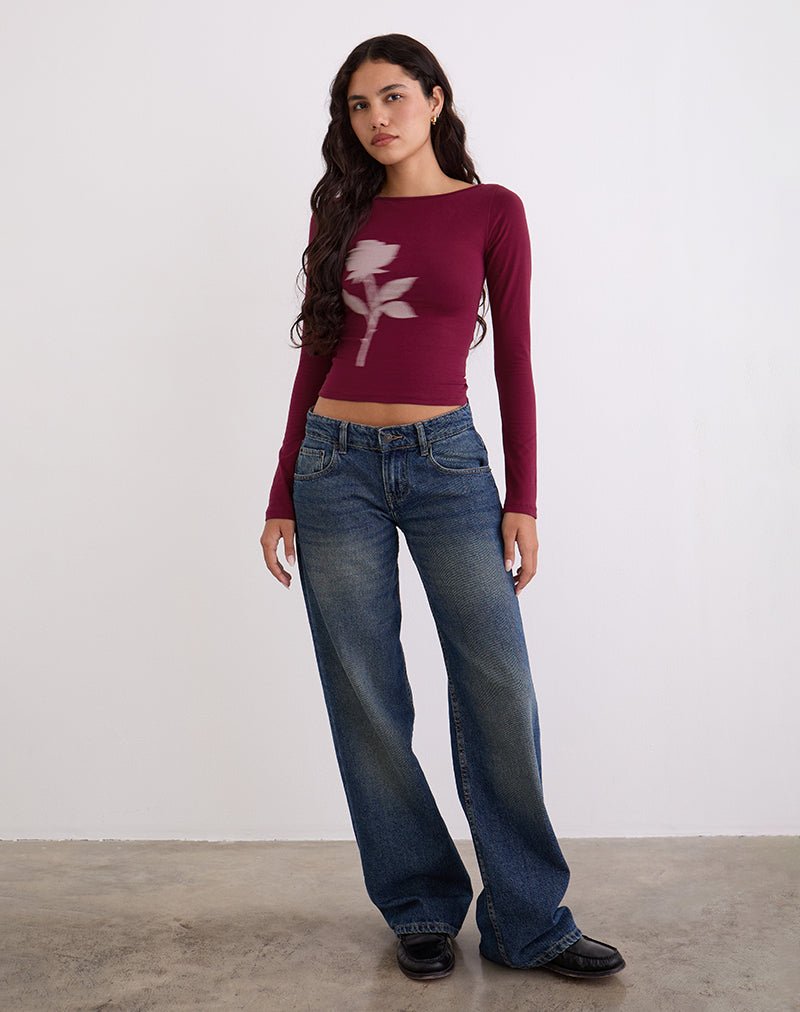 Image of Amabon Long Sleeve Top in Burgundy Blurred Rose