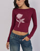 Image of Amabon Long Sleeve Top in Burgundy Blurred Rose