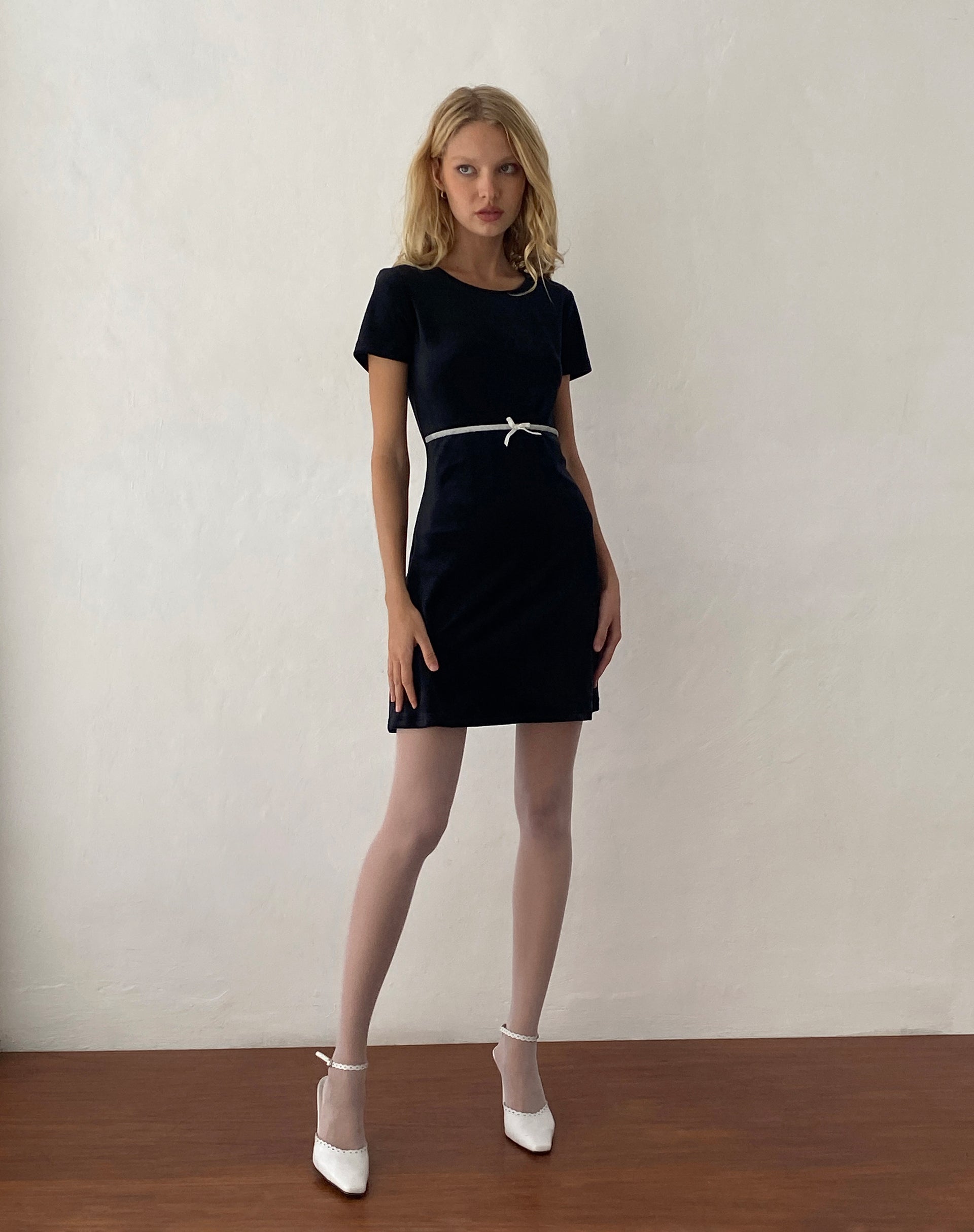Black Velvet with White Trim and Bow Mini Dress | Amanda motelrocks.com Black Velvet with White Trim and Bow Mini Dress | Amanda motelrocks.com