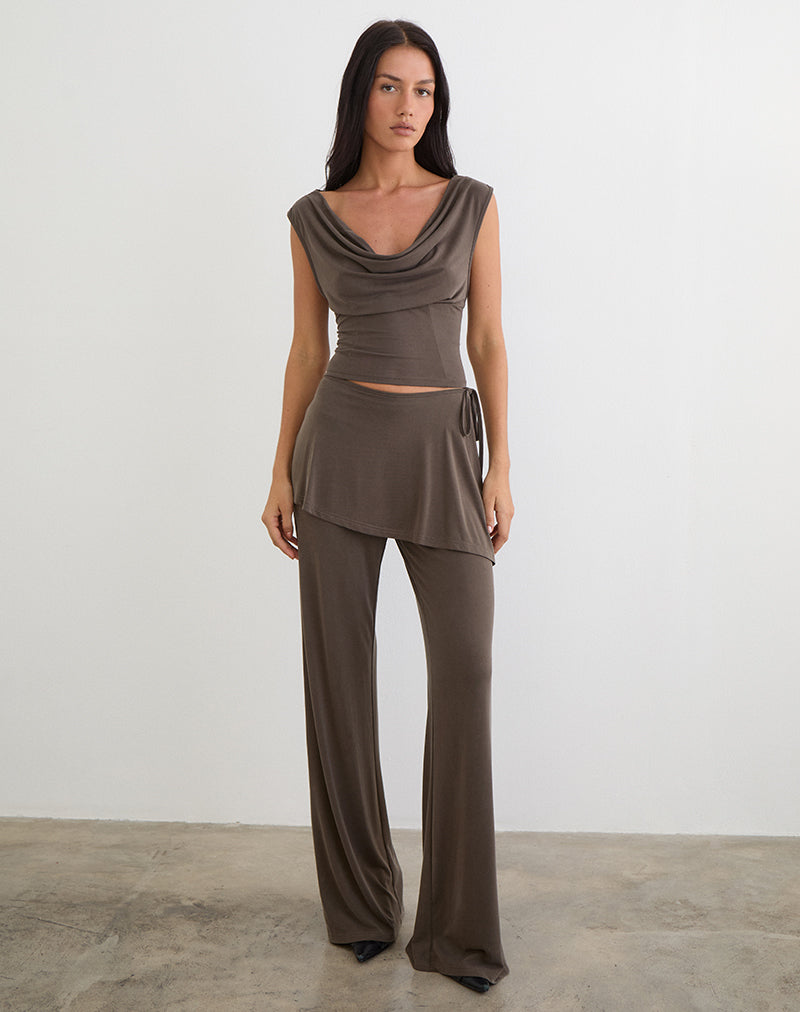 Image of Wiyana Cowl Neck Top in Cupro Dark Brown