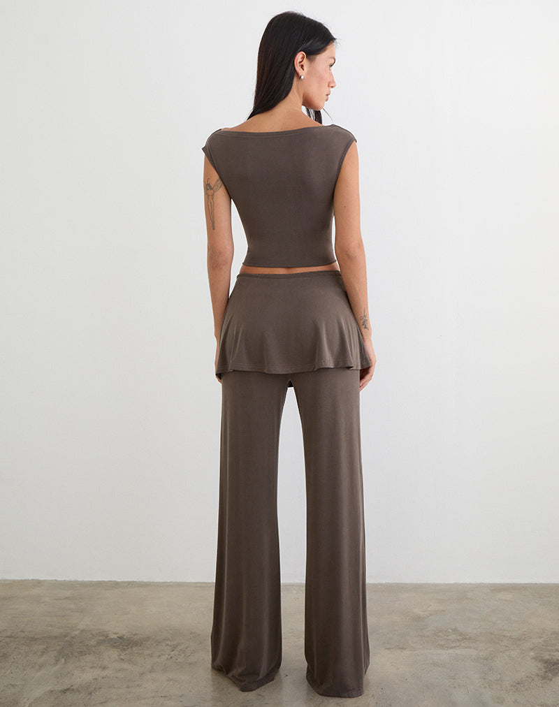 Image of Amata Trouser Skirt in Cupro Dark Brown