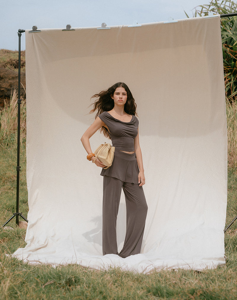 Image of Amata Trouser Skirt in Cupro Dark Brown