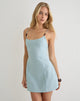 Image of Ambra Scoop Mini Dress in Linen Steel Blue