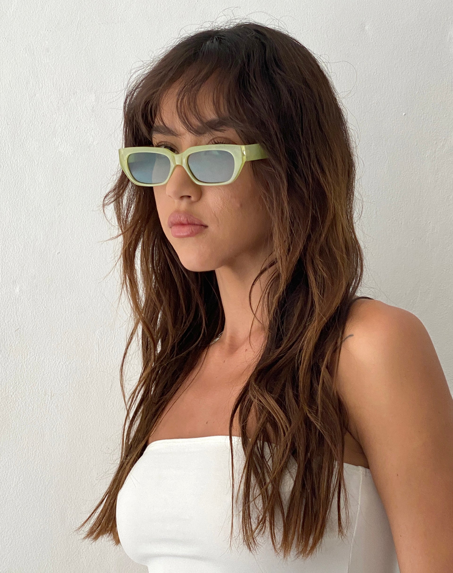 image of Amiah Rectangle Sunglasses in Light Green