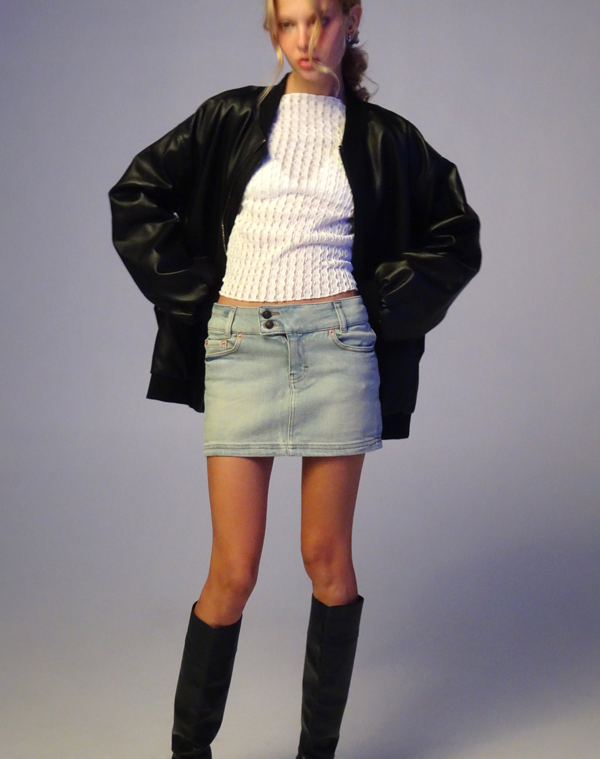 Bleached Denim Mini Skirt - Women - Ready-to-Wear