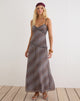 Image of Angie Maxi Dress in Chiffon Grey and Maroon Diagonal Stripe