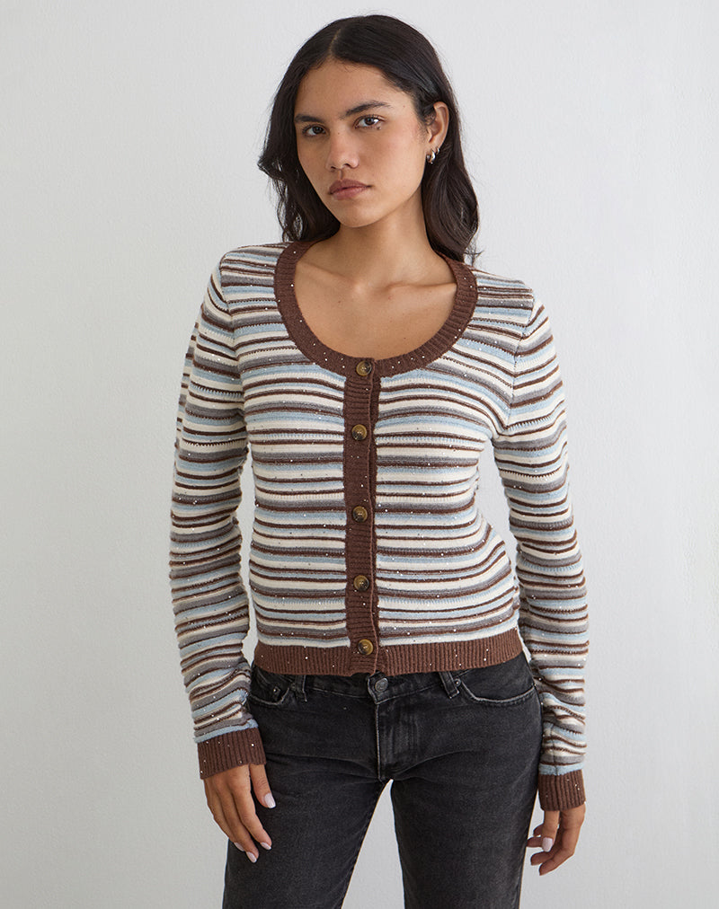 Image of Aniha Long Sleeve Top in Knit Stripe Blue and Brown