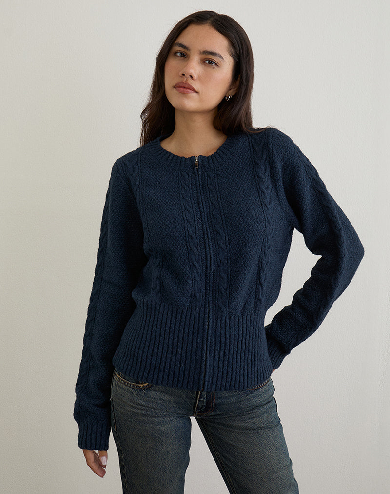 Image of Anitra Cardigan in Cable Knit Navy