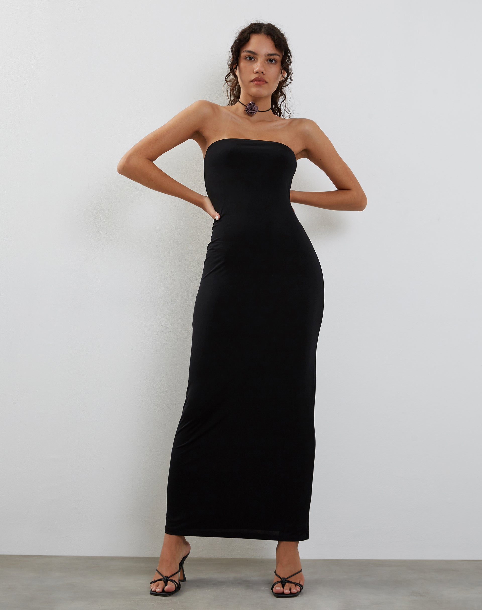 Annalise Bandeau Slinky Maxi Dress in Black Annalise Bandeau Slinky Maxi Dress in Black