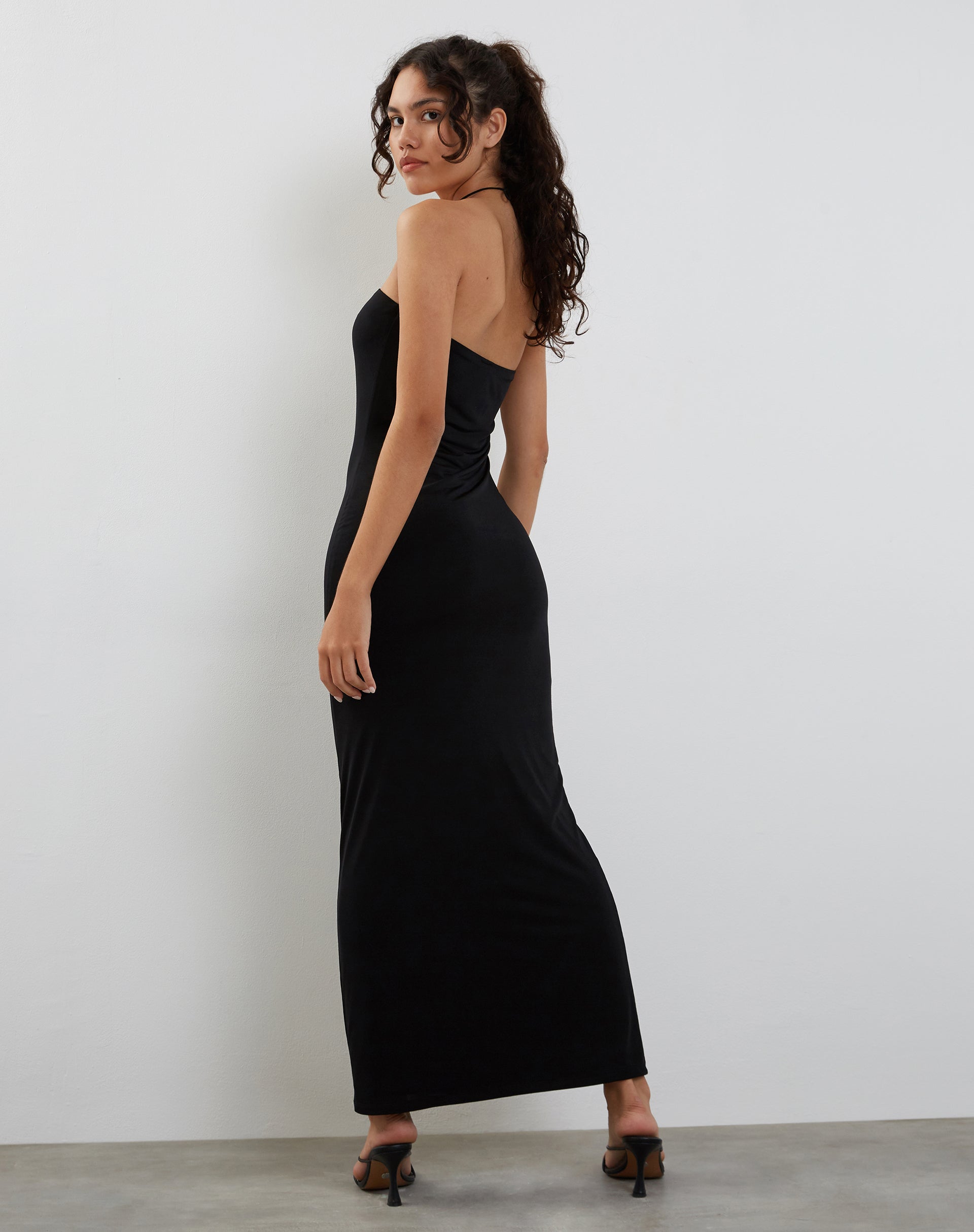 Image of Annalise Bandeau Slinky Maxi Dress in Black
