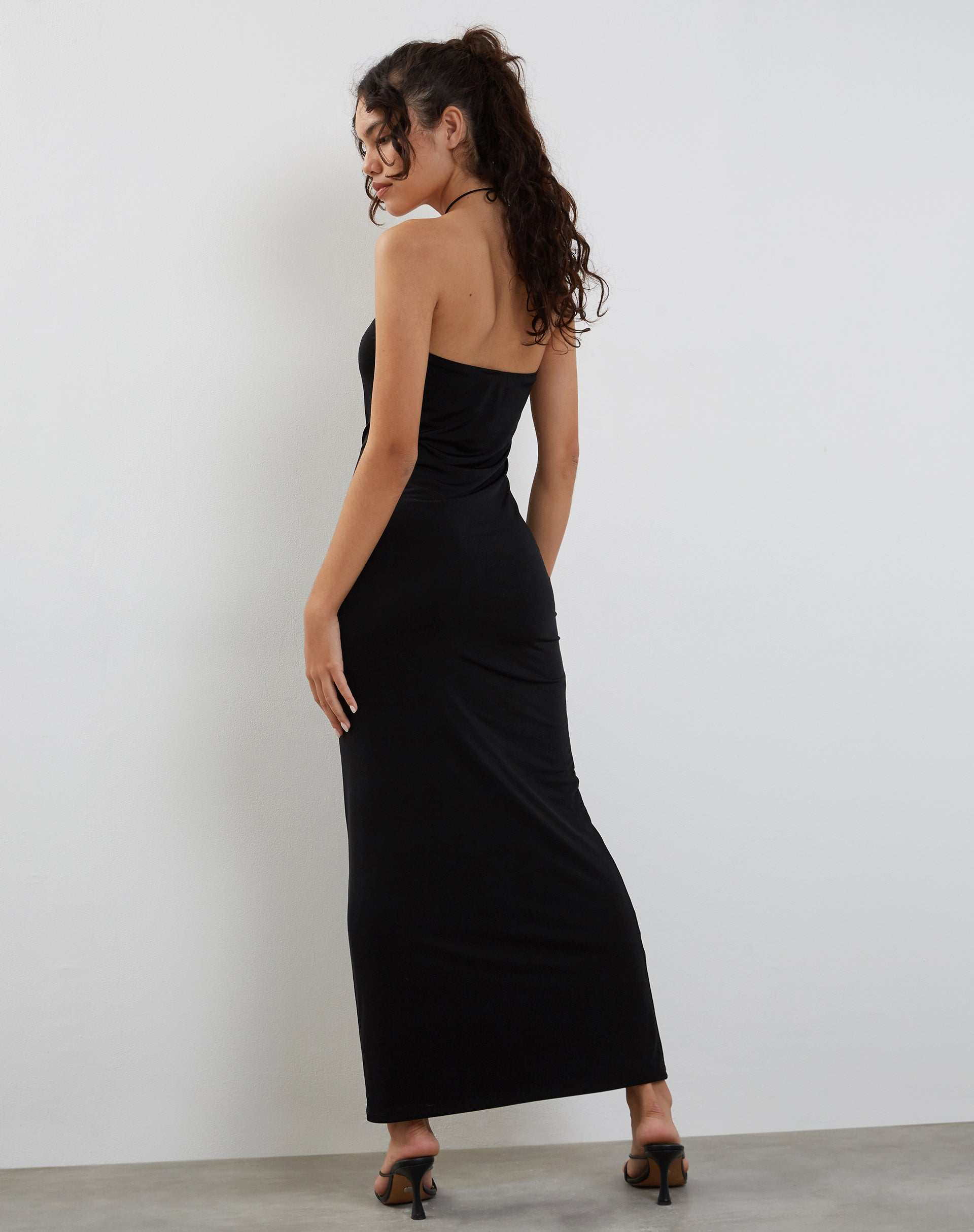 Image of Annalise Bandeau Slinky Maxi Dress in Black