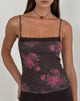 Image of Anoda Cami Top in Brown with Pink Polka Dots and Roses Print
