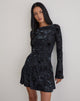 Image of Anyeli Mini Dress in Leaf Velvet Dark Blue