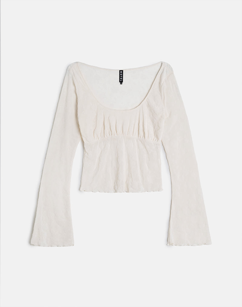 Image of Aqsa Long Sleeve Top in Floral Flock Cream