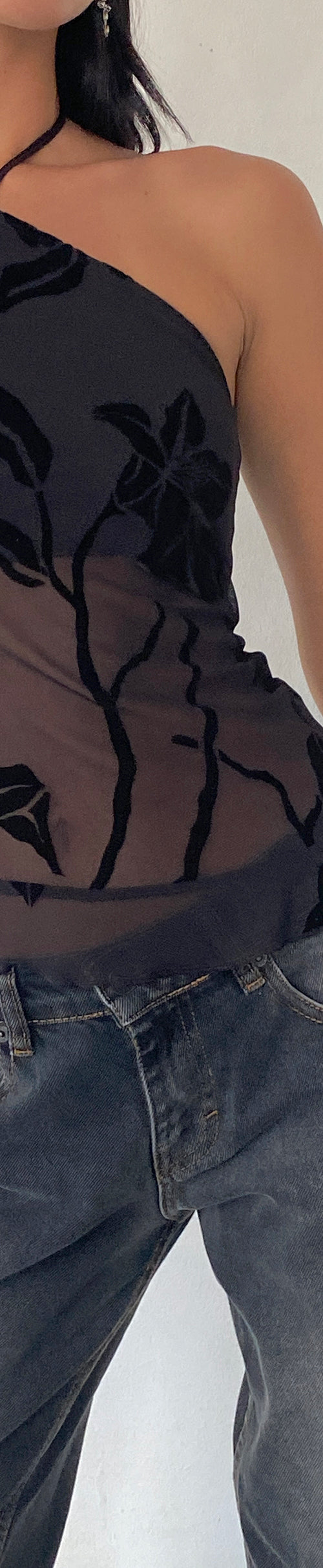 Image of Arabella Halterneck Top in Orchids Flock Black