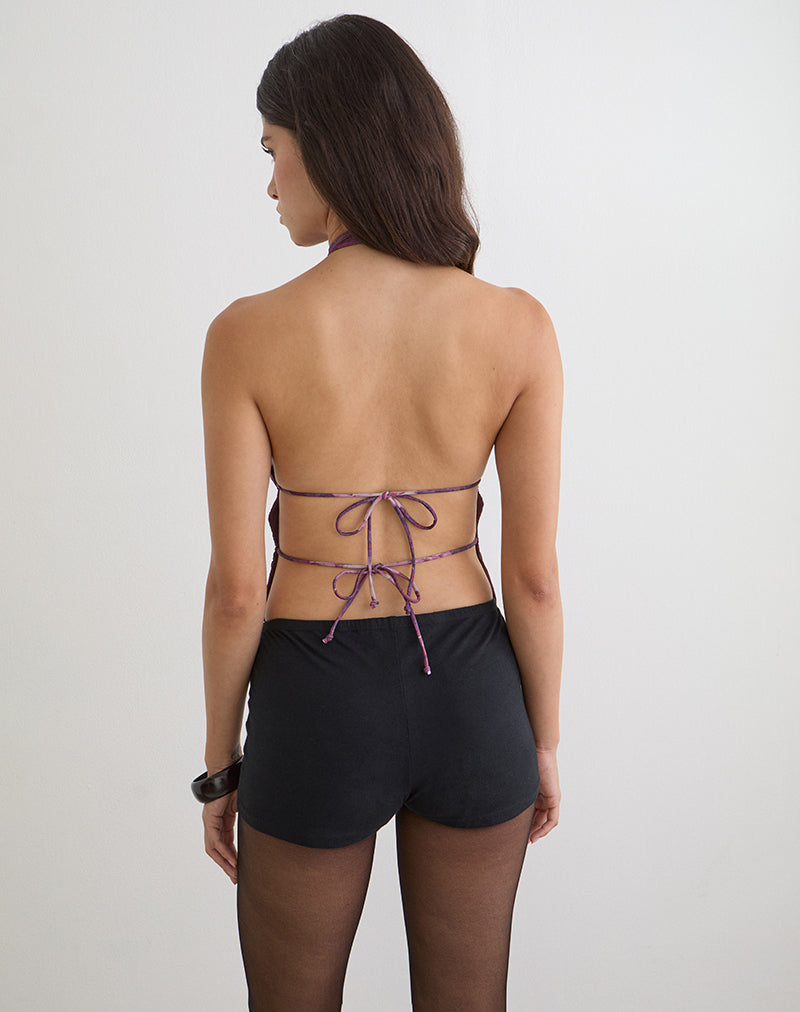 Ares Halterneck Top in Purple Regal Paisley